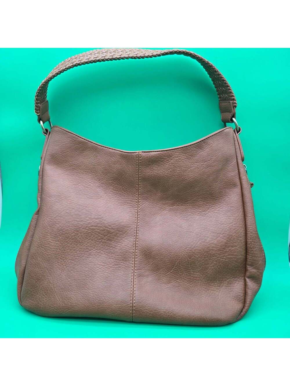 Sasha + Sofi Ravenna Tan Vegan Leather Hobo Shoulder Bag Braided Strap NWOT - Picture 2 of 10